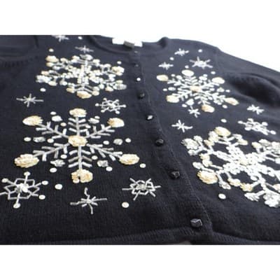 Vintage Heirloom Collectibles Sweater Cardigan Snowflake Beaded Sequin Black M - Thumbnail 4