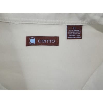Centro Mens XL Short Sleeve Button Up Shirt Cream Midnight Diner Car Embroidered - Thumbnail 2