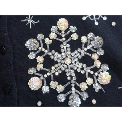 Vintage Heirloom Collectibles Sweater Cardigan Snowflake Beaded Sequin Black M - Thumbnail 5