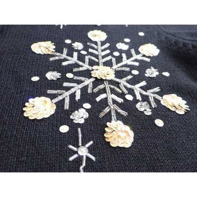 Vintage Heirloom Collectibles Sweater Cardigan Snowflake Beaded Sequin Black M - Thumbnail 6