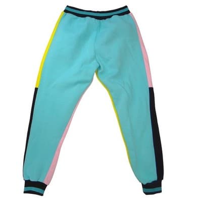 Amado Apparel Mens XL Colorblock Fleece Joggers Teal Yellow Pink Streetwear - Thumbnail 3