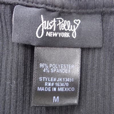 Just Polly Black Ribbed Sweetheart Notched Handkerchief Hem Top JK13451 Mens M - Thumbnail 2