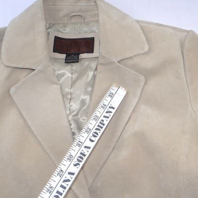 Luxurious Siena Women's Beige Genuine Suede Leather Blazer Jacket Size 10 - Thumbnail 7