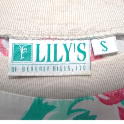 Vintage Lilys of Beverly Hills Floral Short Sleeve Top Cream Pink Blue Small - Thumbnail 2