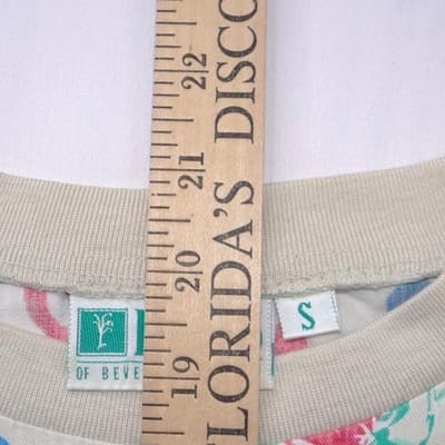 Vintage Lilys of Beverly Hills Floral Short Sleeve Top Cream Pink Blue Small - Thumbnail 5