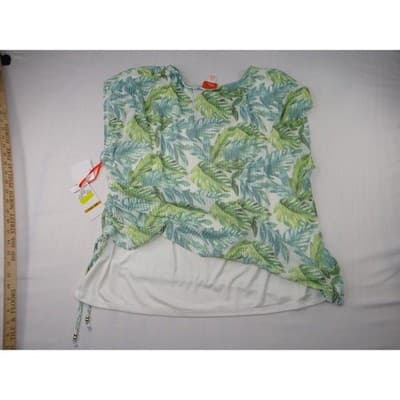 Hearts of Palm Woman 3X Tropical Leaf Print Tunic Top Drawstring Side Accent - Thumbnail 8