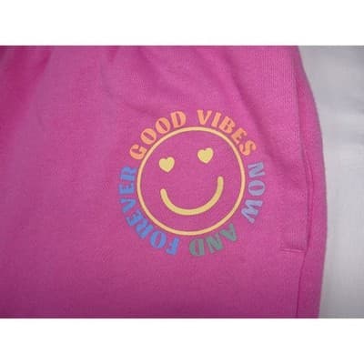 Kids Bright Pink Smiley Face Graphic Sweatpants Flare Leg - Thumbnail 3