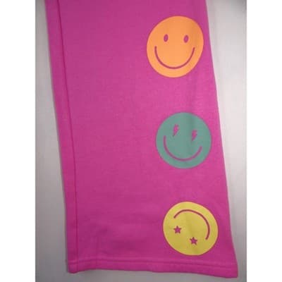 Kids Bright Pink Smiley Face Graphic Sweatpants Flare Leg - Thumbnail 2