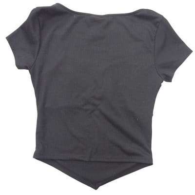 Just Polly Black Ribbed Sweetheart Notched Handkerchief Hem Top JK13451 Mens M - Thumbnail 3