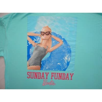 Barbie Sunday Funday Graphic T Shirt Aqua Blue XXL Women's Cotton Tee - Thumbnail 5