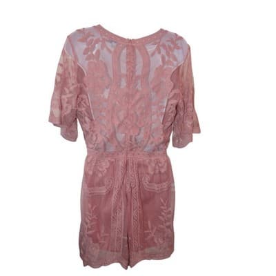 She + Sky Pink Lace Kimono Sleeve Romper Women's Small Festival Beach Cover Up - Thumbnail 2