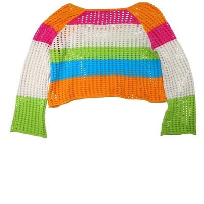 Wild Fable Striped Crochet Square Neck Long Sleeve Cropped Sweater Top Womens XL - Thumbnail 3