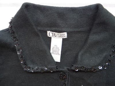 Black Women's Cardigan Sweater with Beaded Snowman Embellishments - Thumbnail 6
