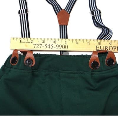 Boys Dark Green Dress Pants with Striped Suspenders Size 6-7T Formal Trousers - Thumbnail 5