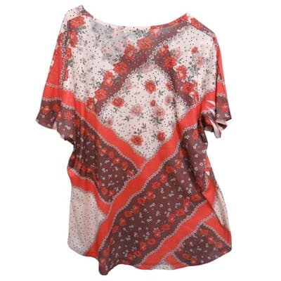 One World Womens Plus Size 2X Floral Print Rhinestone Short Sleeve Top - Thumbnail 2