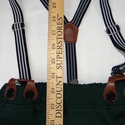 Boys Dark Green Dress Pants with Striped Suspenders Size 6-7T Formal Trousers - Thumbnail 6