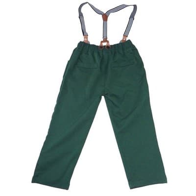Boys Dark Green Dress Pants with Striped Suspenders Size 6-7T Formal Trousers - Thumbnail 3