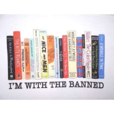 Womens White Tank Top I Am With The Banned Books Graphic Racerback - Thumbnail 2