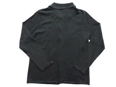 Black Women's Cardigan Sweater with Beaded Snowman Embellishments - Thumbnail 2