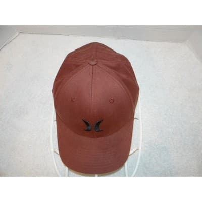Hurley Flexfit Baseball Cap Hat Burgundy Maroon Embroidered Logo Mens S-M - Thumbnail 2