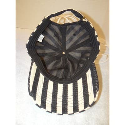 Black and Cream Vertical Striped Denim Baseball Cap Adjustable Strapback Hat - Thumbnail 6