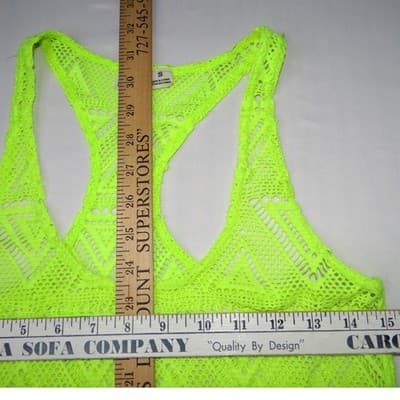 Del Mar Neon Lime Green Crochet Geometric Triangle Swim Cover Up Dress Small - Thumbnail 4
