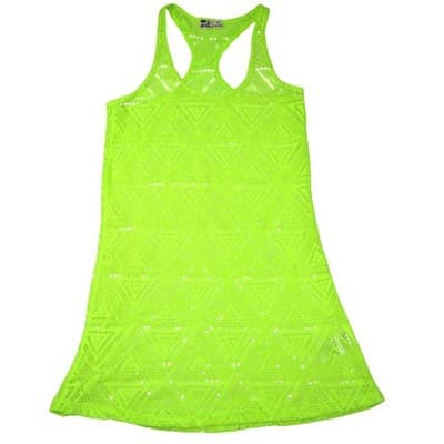 Del Mar Neon Lime Green Crochet Geometric Triangle Swim Cover Up Dress Small