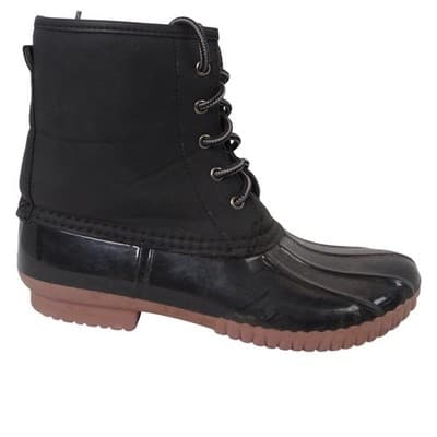Charlotte Russe Black Lace Up Duck Boots Waterproof Rubber Sole Plaid Lined - Thumbnail 2