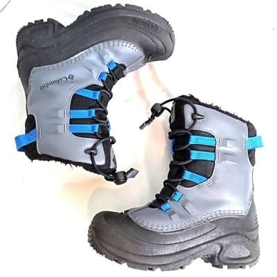 Columbia Kids Waterproof Snow Boots Grey Black Blue Omni-Heat Size 1 - Thumbnail 2