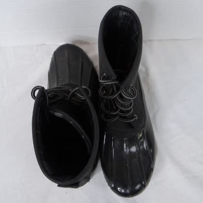 Charlotte Russe Black Lace Up Duck Boots Waterproof Rubber Sole Plaid Lined - Thumbnail 8