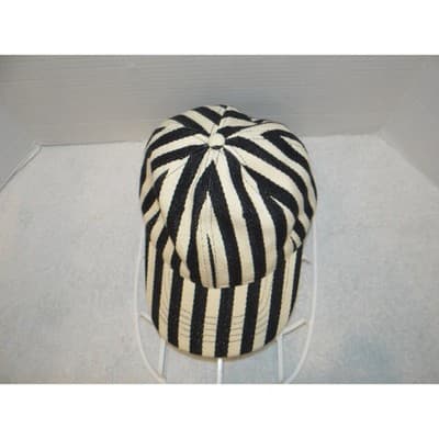 Black and Cream Vertical Striped Denim Baseball Cap Adjustable Strapback Hat - Thumbnail 2
