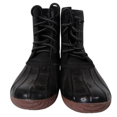 Charlotte Russe Black Lace Up Duck Boots Waterproof Rubber Sole Plaid Lined - Thumbnail 6