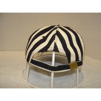 Black and Cream Vertical Striped Denim Baseball Cap Adjustable Strapback Hat - Thumbnail 4