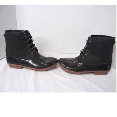 Charlotte Russe Black Lace Up Duck Boots Waterproof Rubber Sole Plaid Lined - Thumbnail 3