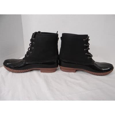 Charlotte Russe Black Lace Up Duck Boots Waterproof Rubber Sole Plaid Lined - Thumbnail 4