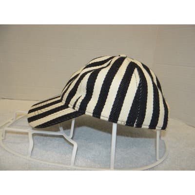 Black and Cream Vertical Striped Denim Baseball Cap Adjustable Strapback Hat - Thumbnail 3