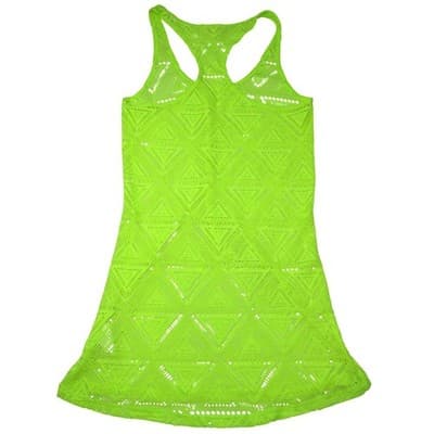 Del Mar Neon Lime Green Crochet Geometric Triangle Swim Cover Up Dress Small - Thumbnail 3