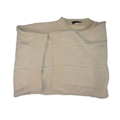 MICAS Cream Cable Knit Diamond Pattern Oversized Poncho Sweater One Size - Thumbnail 8