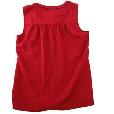 Tommy Hilfiger Womens Red Sleeveless Split Neck Tie Blouse Navy Trim - Thumbnail 3