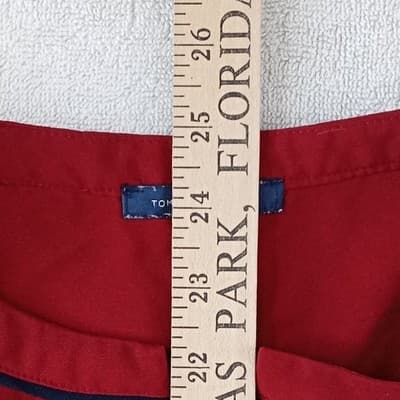 Tommy Hilfiger Womens Red Sleeveless Split Neck Tie Blouse Navy Trim - Thumbnail 5
