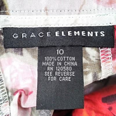 Grace Elements Red Floral Cotton A-Line Belted Skirt Womens Size 10 Pleated Knee - Thumbnail 2