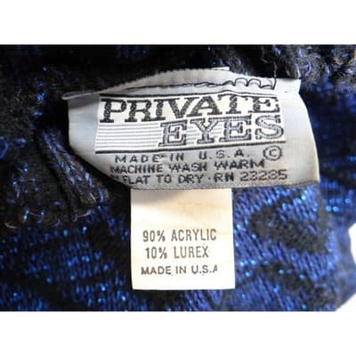 Vintage PRIVATE EYES Sparkle Blue Black Geometric Mock Neck Knit Sweater Women's - Thumbnail 4