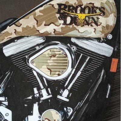 Gildan Mens Large Brown Motorcycle Engine Graphic T Shirt Brooks and Dunn - Thumbnail 5