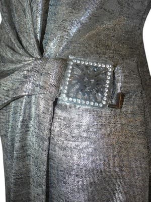 Anne Klein NWOT Silver Metallic Long Sleeve Wrap Dress with Decorative Buckle - Thumbnail 3