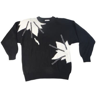 Vintage Alfred Dunner Women's Black White Starbursts Knit Sweater Size L - Thumbnail 2