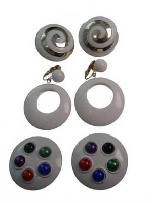 Set of Vintage Clip-On Earrings with Colorful and White Designs Lot 1 - Thumbnail 2