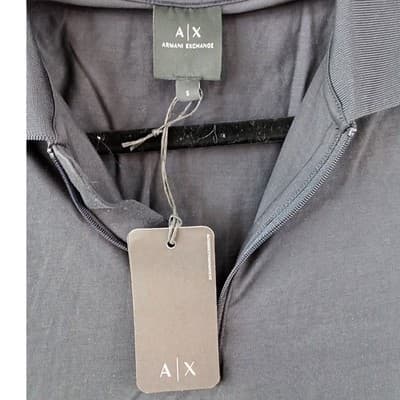 NWT-Armani Exchange Mens Deep Navy Quarter Zip Polo Shirt Size S - Thumbnail 3