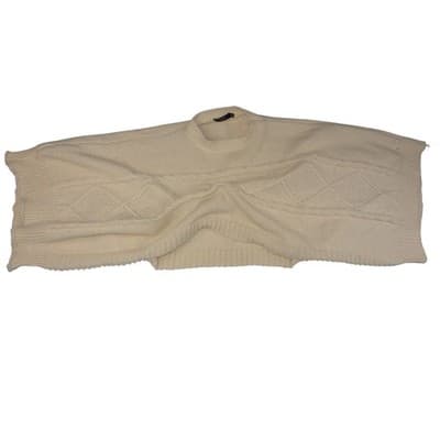MICAS Cream Cable Knit Diamond Pattern Oversized Poncho Sweater One Size - Thumbnail 4
