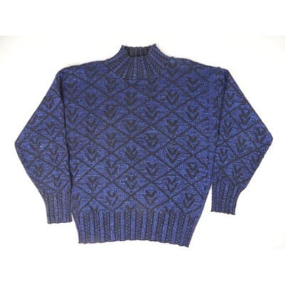 Vintage PRIVATE EYES Sparkle Blue Black Geometric Mock Neck Knit Sweater Women's - Thumbnail 2