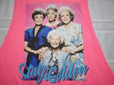 Pink Sleeveless Vintage Themed Graphic Tank Top - Stay Golden - Thumbnail 3